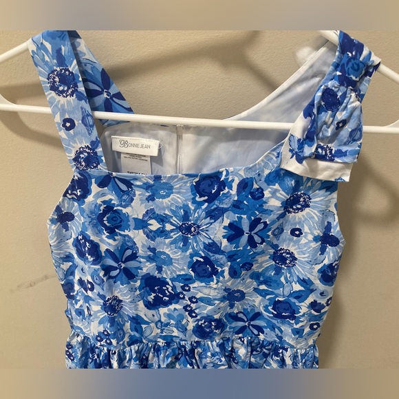 Bonnie Jean Formal Evening Dress Blue and White Flowers - Picture 4 of 5